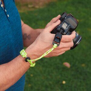 Lime Green White Paracord Adjustable Camera Wrist Strap w/ Peak Design Anchor